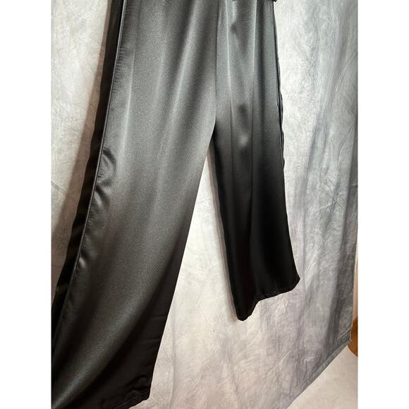 Wide Leg Pants Women SZ XL Runs SM Asian Theme Shiny Unique Pleats Traditional - Picture 3 of 8